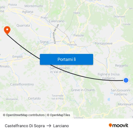 Castelfranco Di Sopra to Larciano map