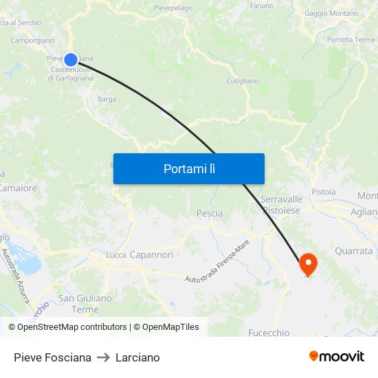 Pieve Fosciana to Larciano map