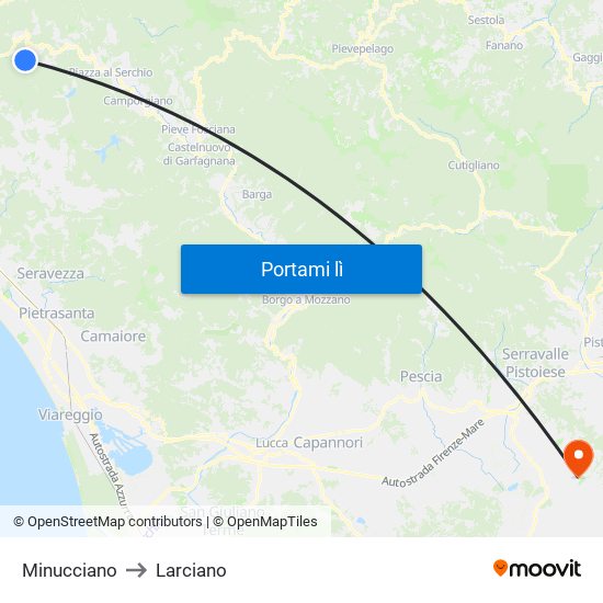 Minucciano to Larciano map