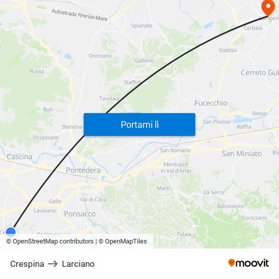 Crespina to Larciano map