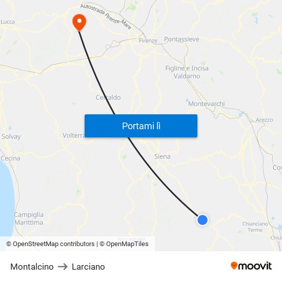 Montalcino to Larciano map