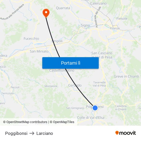 Poggibonsi to Larciano map