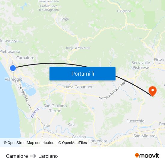 Camaiore to Larciano map