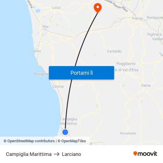 Campiglia Marittima to Larciano map