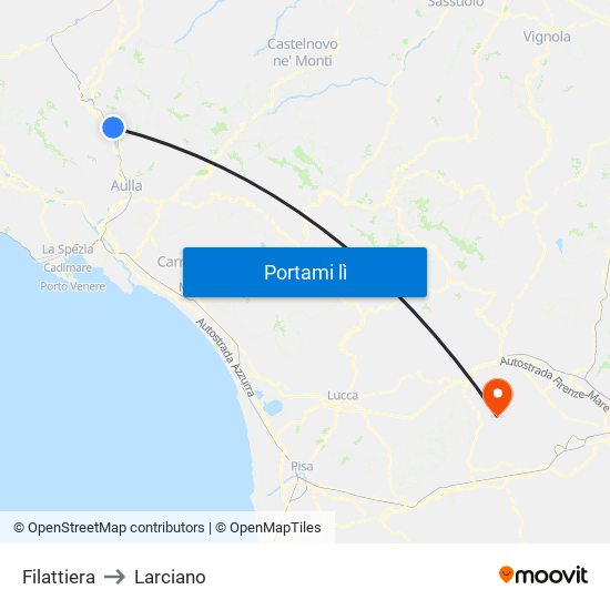Filattiera to Larciano map