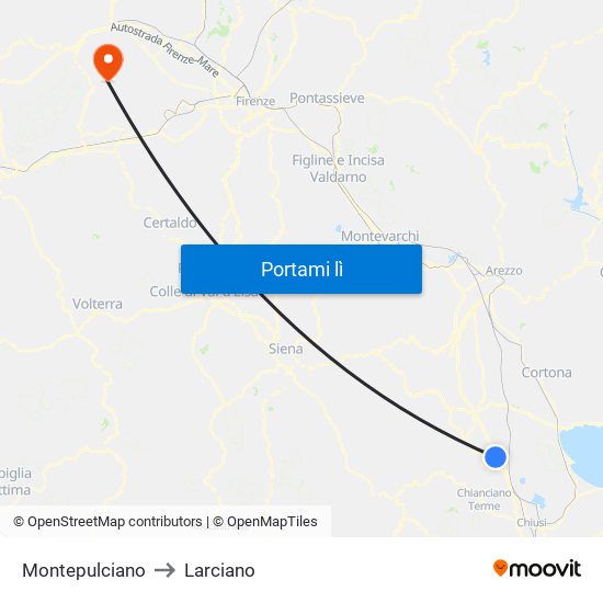 Montepulciano to Larciano map