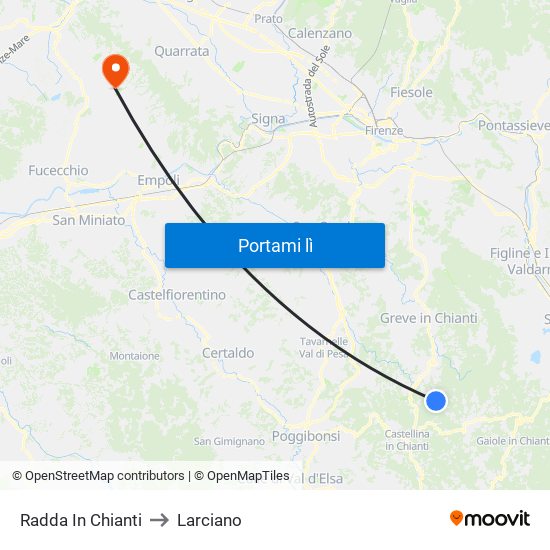 Radda In Chianti to Larciano map