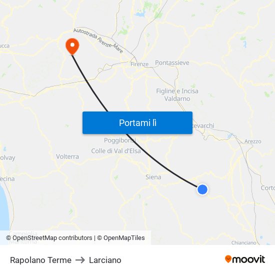 Rapolano Terme to Larciano map