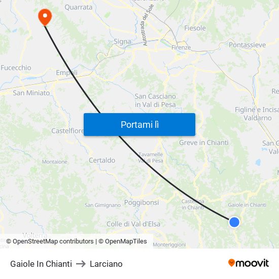 Gaiole In Chianti to Larciano map
