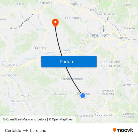 Certaldo to Larciano map