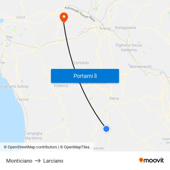 Monticiano to Larciano map