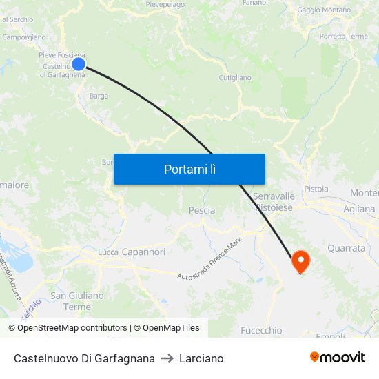 Castelnuovo Di Garfagnana to Larciano map