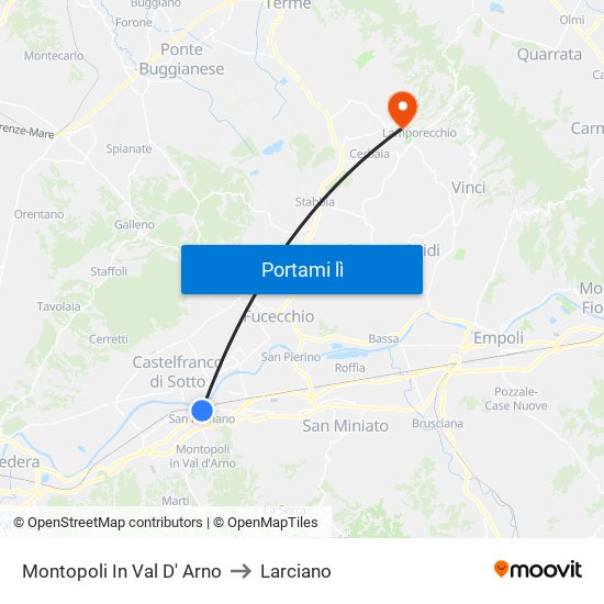 Montopoli In Val D' Arno to Larciano map