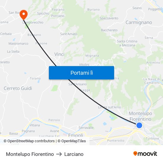 Montelupo Fiorentino to Larciano map