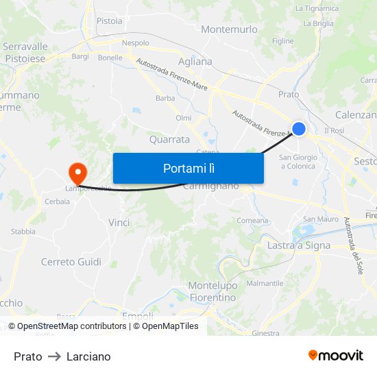 Prato to Larciano map