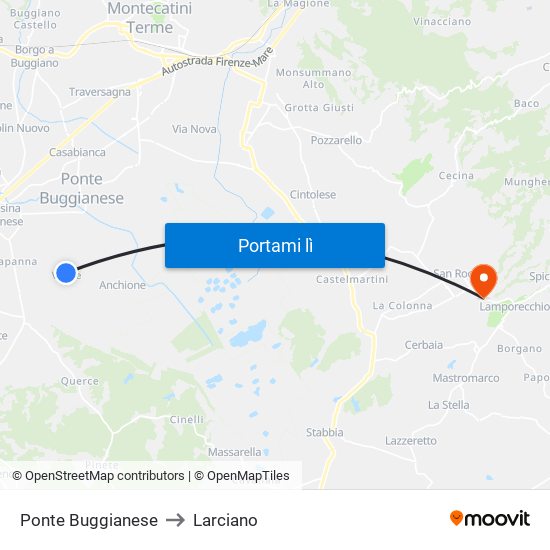 Ponte Buggianese to Larciano map