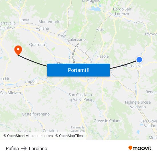 Rufina to Larciano map