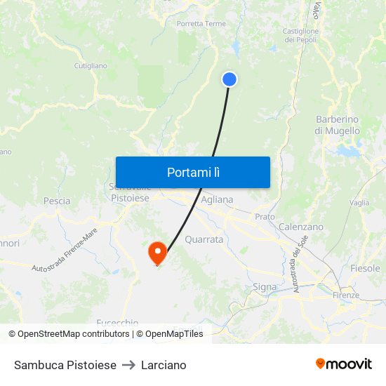 Sambuca Pistoiese to Larciano map