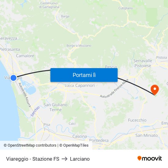 Viareggio Stazione FS to Larciano map