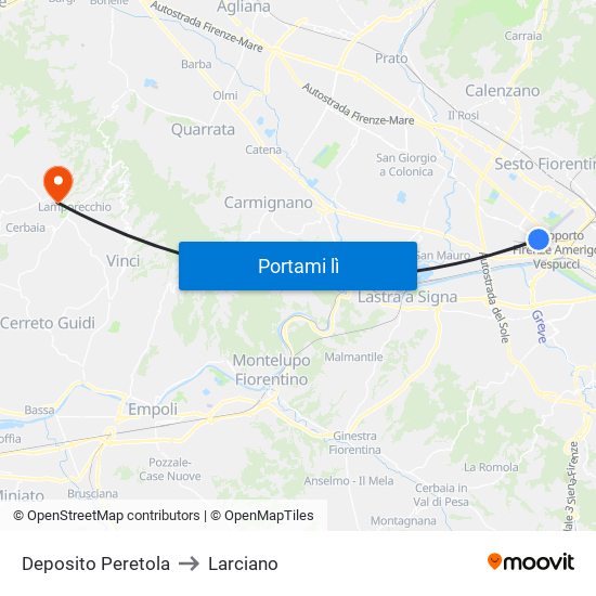 Deposito Peretola to Larciano map
