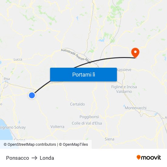 Ponsacco to Londa map