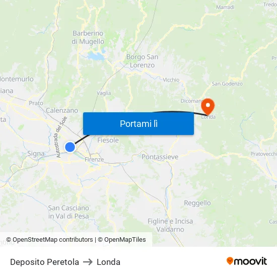 Deposito Peretola to Londa map