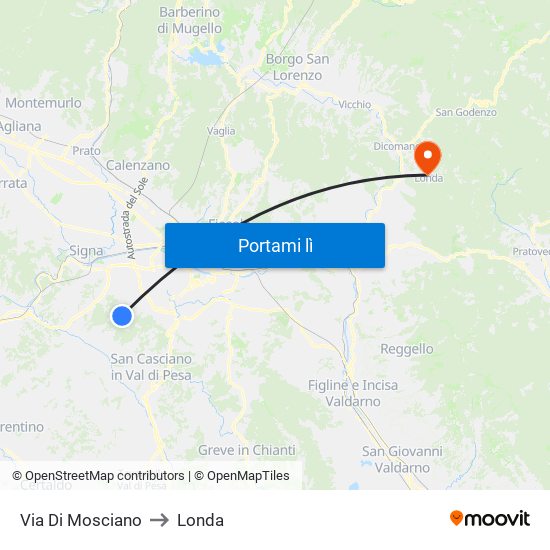 Via Di Mosciano to Londa map