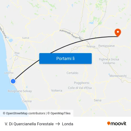 V. Di Quercianella Forestale to Londa map