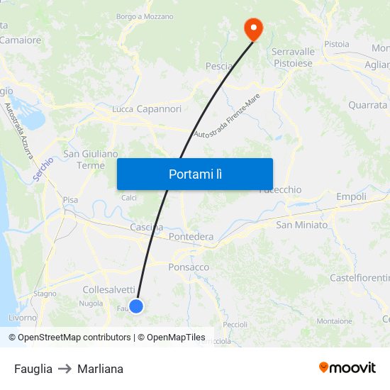 Fauglia to Marliana map