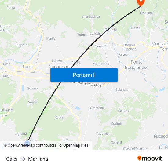 Calci to Marliana map