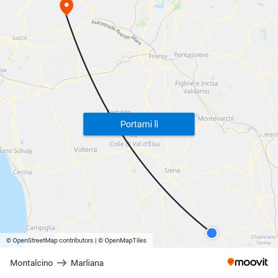 Montalcino to Marliana map