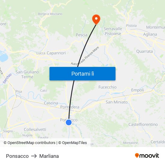 Ponsacco to Marliana map