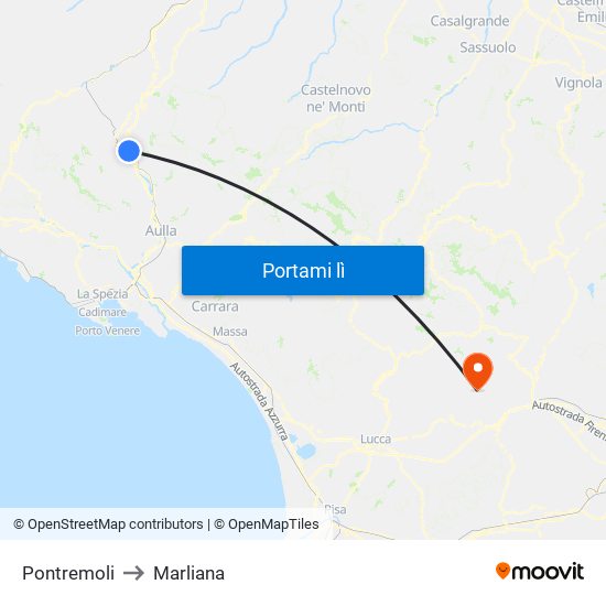 Pontremoli to Marliana map