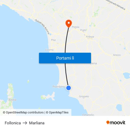 Follonica to Marliana map
