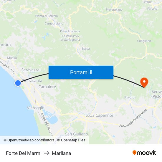 Forte Dei Marmi to Marliana map