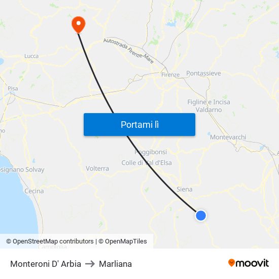 Monteroni D' Arbia to Marliana map