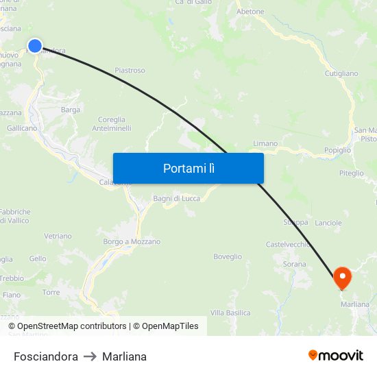 Fosciandora to Marliana map