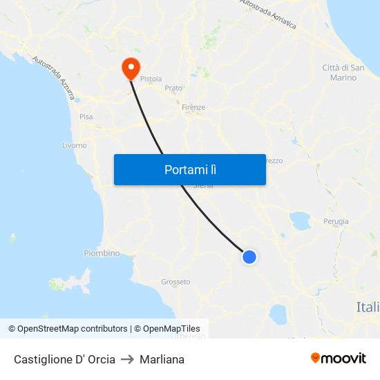 Castiglione D' Orcia to Marliana map