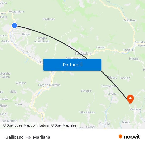 Gallicano to Marliana map