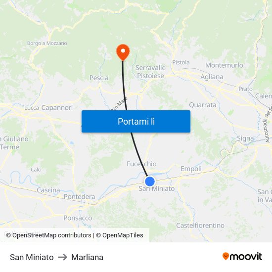San Miniato to Marliana map