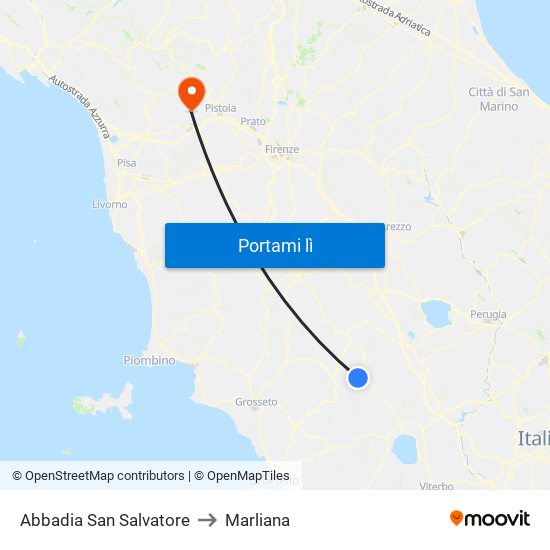 Abbadia San Salvatore to Marliana map