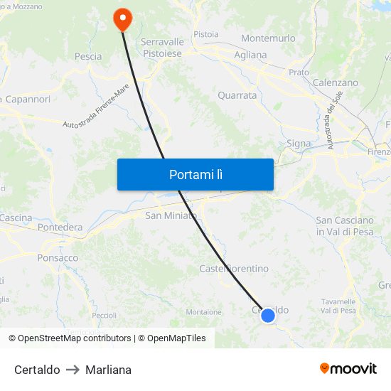 Certaldo to Marliana map