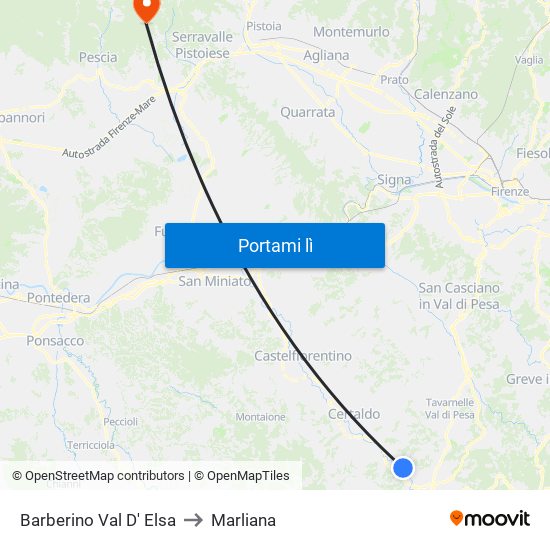 Barberino Val D' Elsa to Marliana map