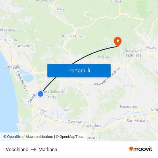 Vecchiano to Marliana map