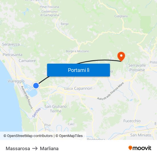 Massarosa to Marliana map