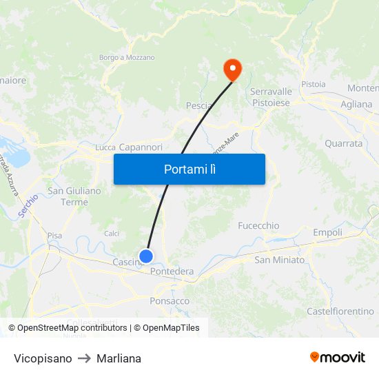 Vicopisano to Marliana map