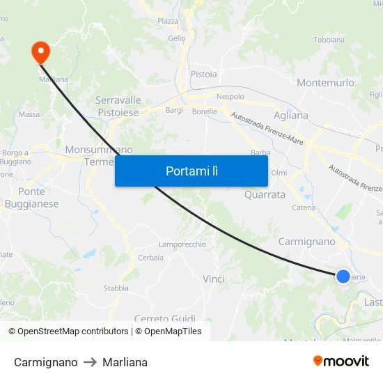 Carmignano to Marliana map
