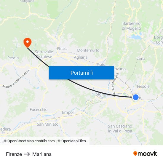 Firenze to Marliana map