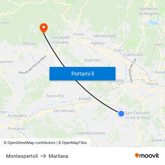 Montespertoli to Marliana map