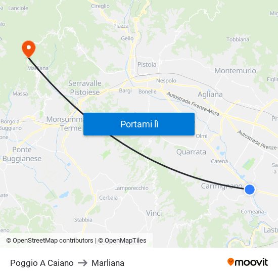 Poggio A Caiano to Marliana map